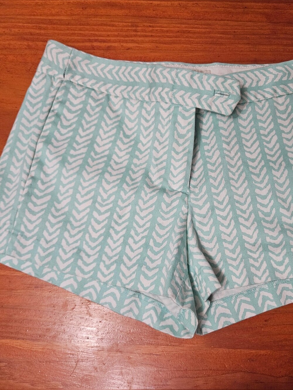 J Crew Cotton Stretch Chino Shorts Printed Pockets Seafoam&White Womens Size 6!